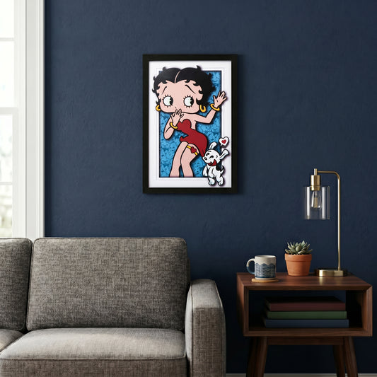 Betty Boop - Dog Love - 11x17 Faux Matted Print Under Plexi