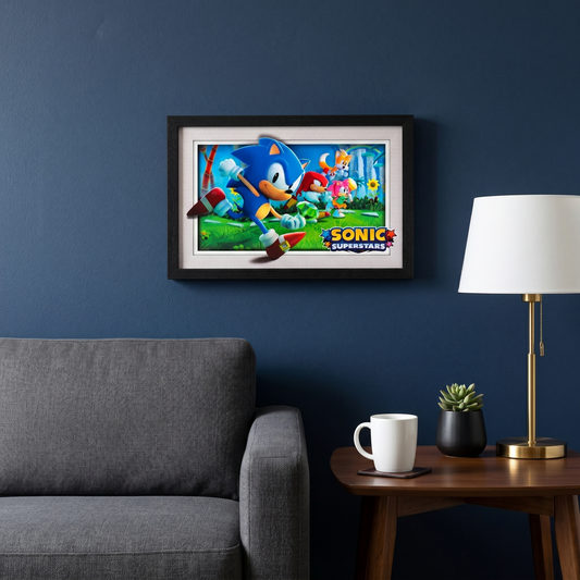 Sonic Superstars Running 11x17 Faux Matted Framed Art Under Plexi Glass