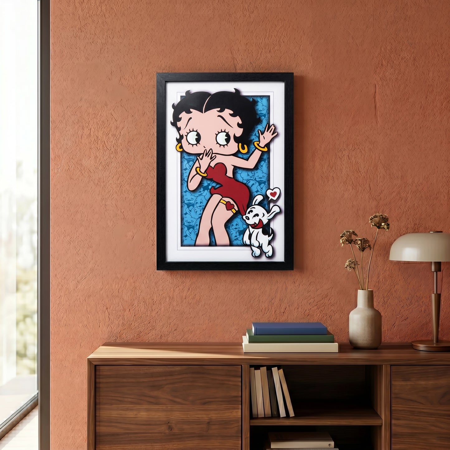 Betty Boop - Dog Love - 11x17 Faux Matted Print Under Plexi