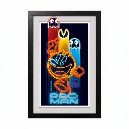 Pac-Man - Man- Neon - 11x17 Faux Matted Print Under Plexi