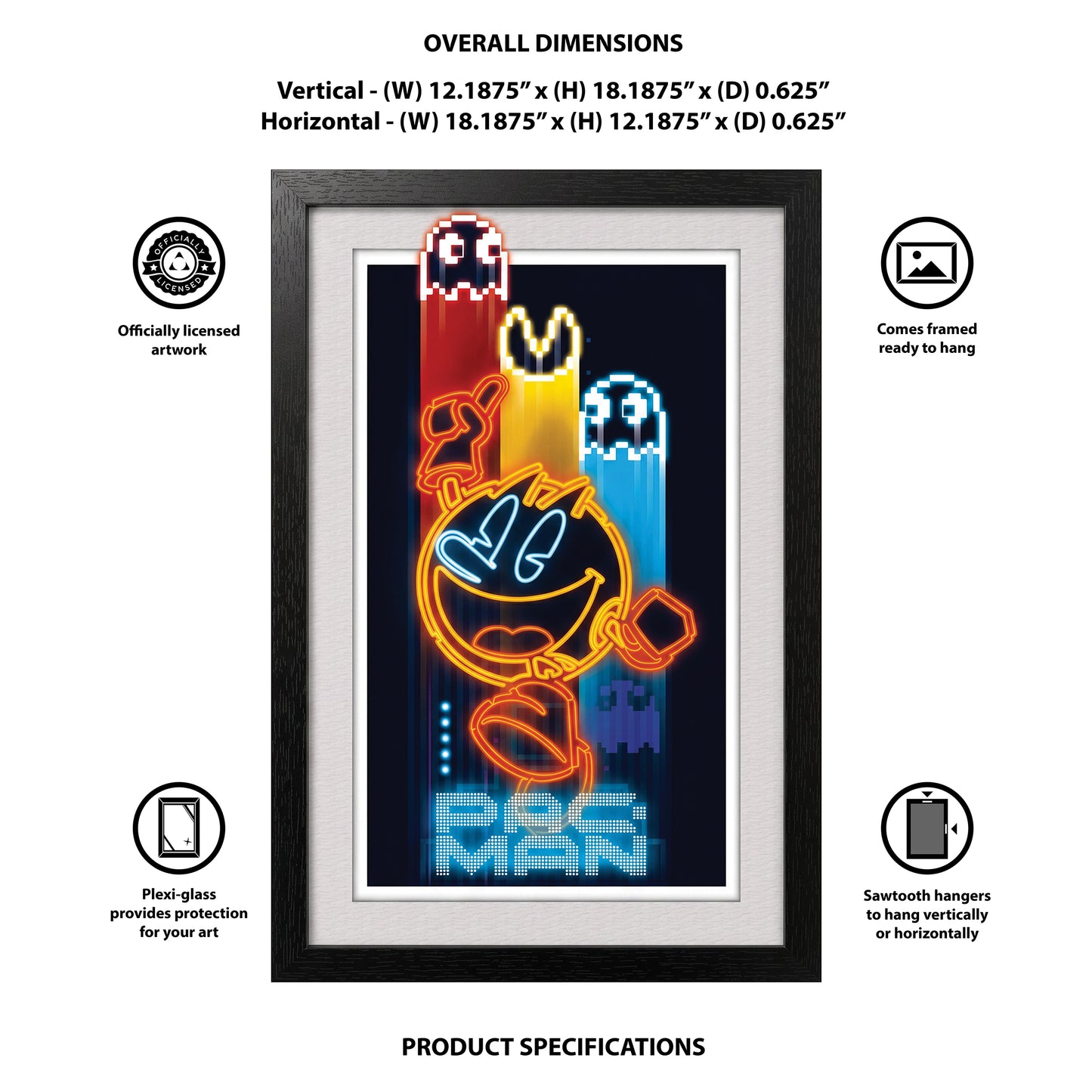 Pac-Man - Man- Neon - 11x17 Faux Matted Print Under Plexi