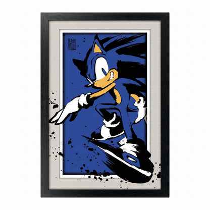 Sonic The Hedgehog - Sonic Splatter - 11x17 Faux Matted Print Under Plexi