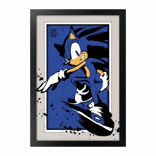 Sonic The Hedgehog - Sonic Splatter - 11x17 Faux Matted Print Under Plexi
