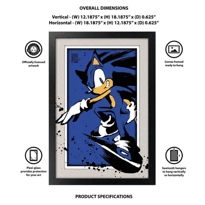 Sonic The Hedgehog - Sonic Splatter - 11x17 Faux Matted Print Under Plexi