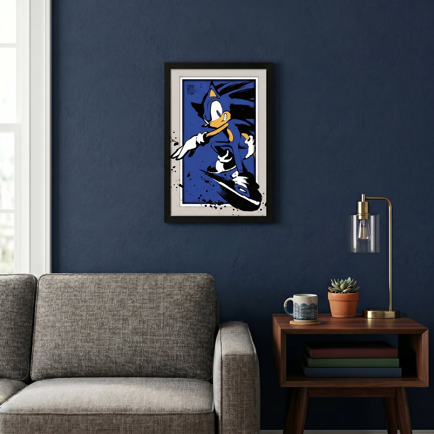 Sonic The Hedgehog - Sonic Splatter - 11x17 Faux Matted Print Under Plexi
