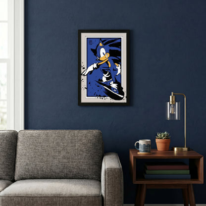 Sonic The Hedgehog - Sonic Splatter - 11x17 Faux Matted Print Under Plexi