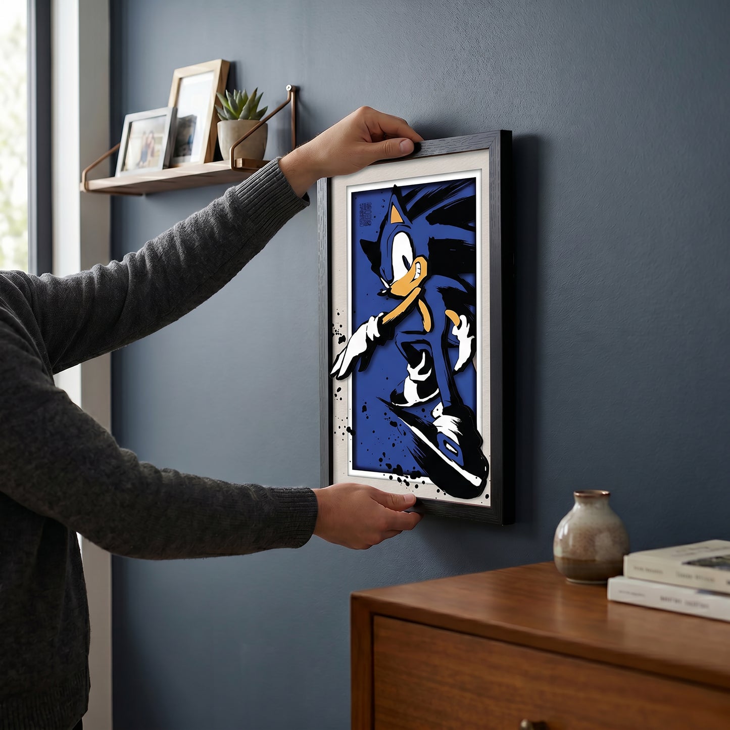 Sonic The Hedgehog - Sonic Splatter - 11x17 Faux Matted Print Under Plexi