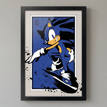 Sonic The Hedgehog - Sonic Splatter - 11x17 Faux Matted Print Under Plexi
