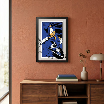 Sonic The Hedgehog - Sonic Splatter - 11x17 Faux Matted Print Under Plexi