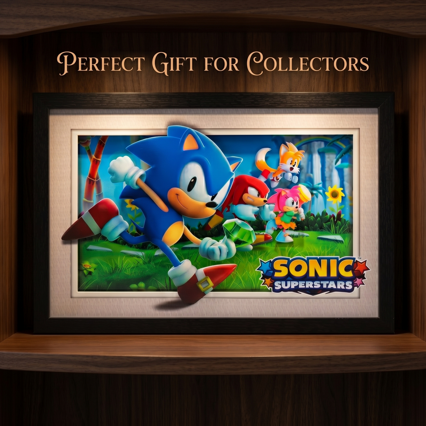 Sonic Superstars Running 11x17 Faux Matted Framed Art Under Plexi Glass