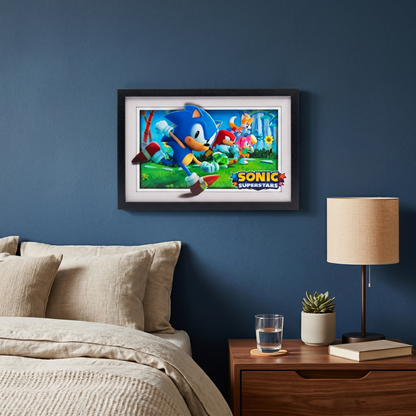 Sonic Superstars Running 11x17 Faux Matted Framed Art Under Plexi Glass