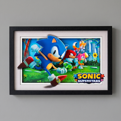 Sonic Superstars Running 11x17 Faux Matted Framed Art Under Plexi Glass