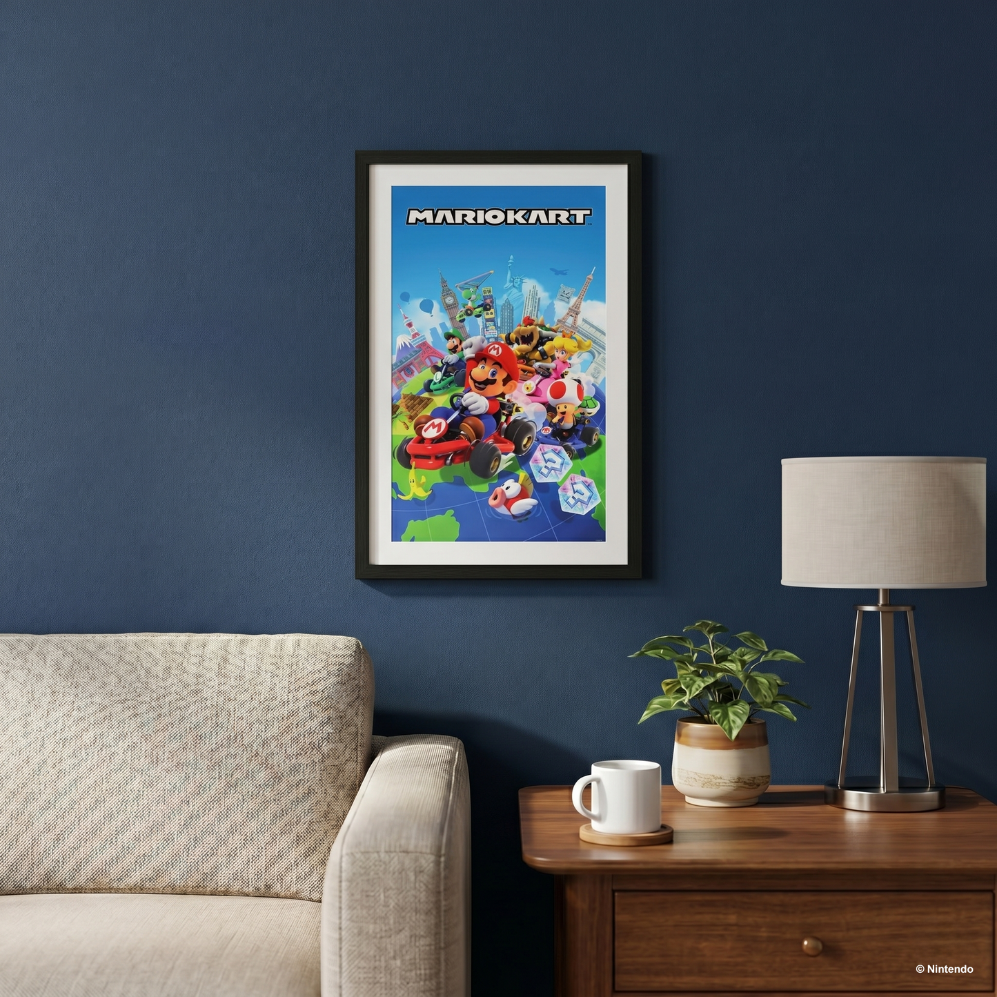 Mario Kart - Globe 11x17 Faux Matted Framed Art Under Plexi Glass