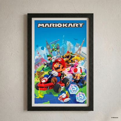 Mario Kart - Globe 11x17 Faux Matted Framed Art Under Plexi Glass