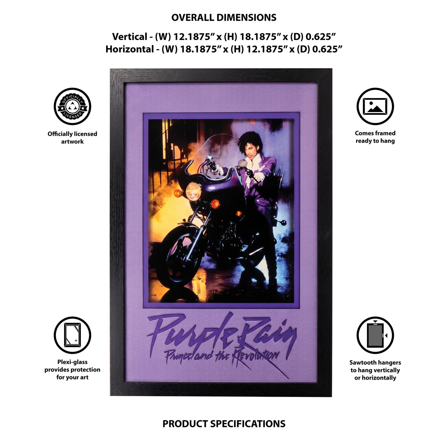 Prince: Purple Rain 11x17 Faux Matted Framed Art Under Plexi Glass
