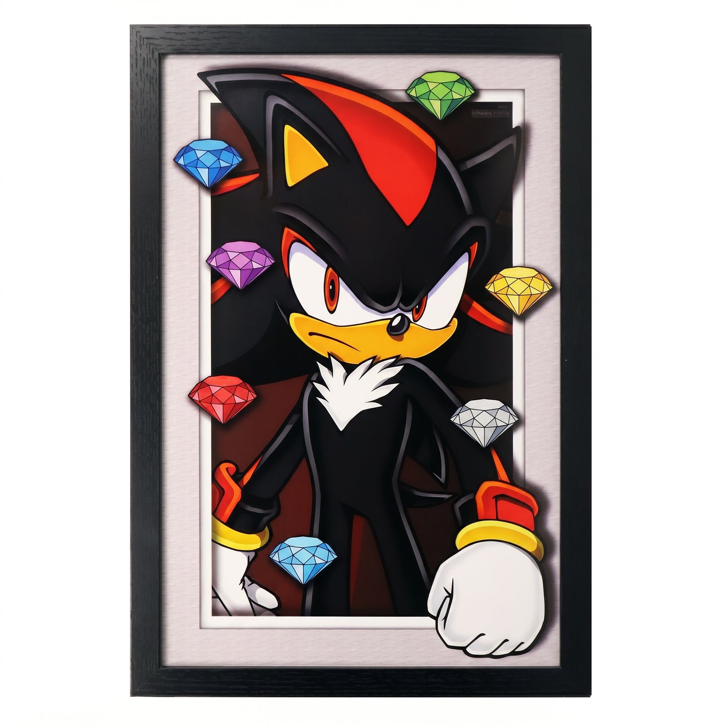 Sonic The Hedgehog - Shadow With Chaos Emeralds - 11x17 Faux Matted Print Under Plexi