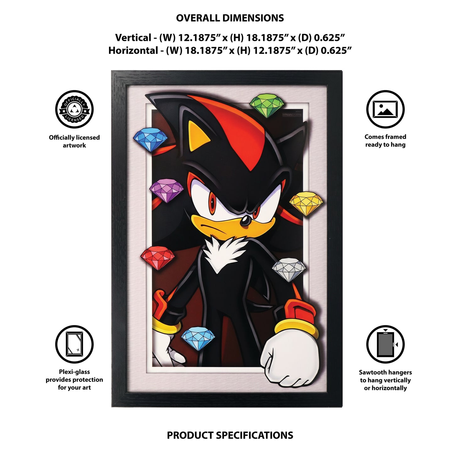 Sonic The Hedgehog - Shadow With Chaos Emeralds - 11x17 Faux Matted Print Under Plexi