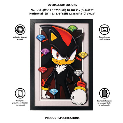 Sonic The Hedgehog - Shadow With Chaos Emeralds - 11x17 Faux Matted Print Under Plexi