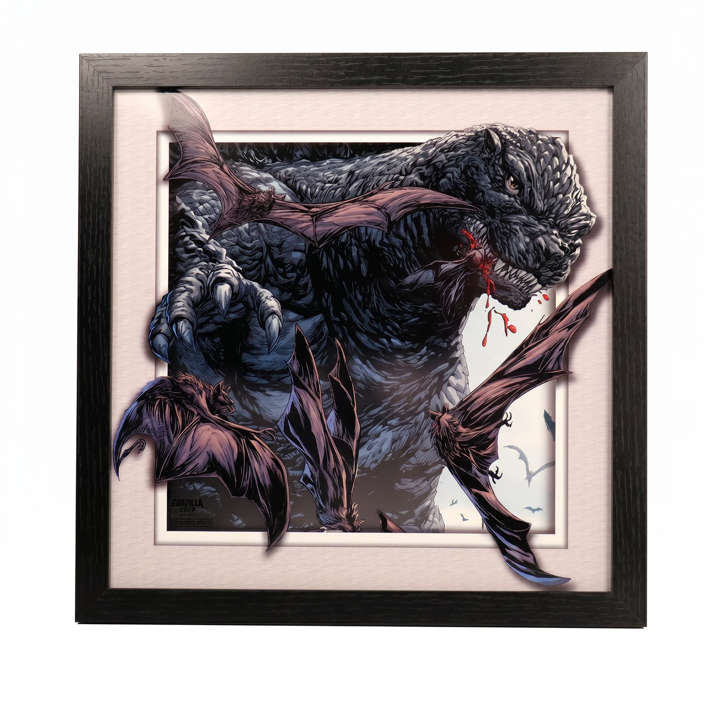 Godzilla - Bats Swarming - 12x12 Faux Matted Print Under Plexi