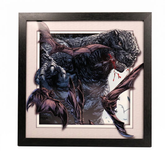 Godzilla - Bats Swarming - 12x12 Faux Matted Print Under Plexi