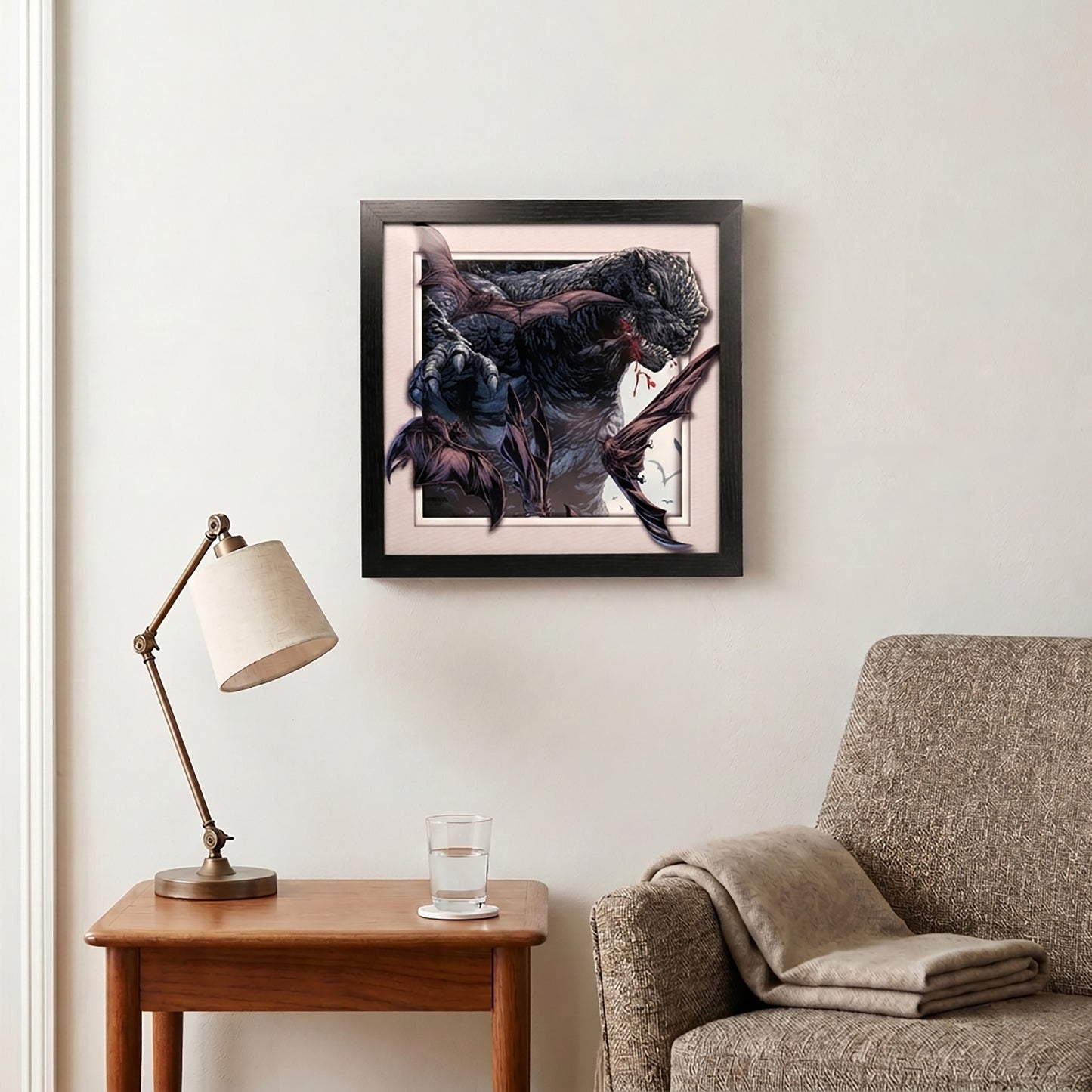Godzilla - Bats Swarming - 12x12 Faux Matted Print Under Plexi