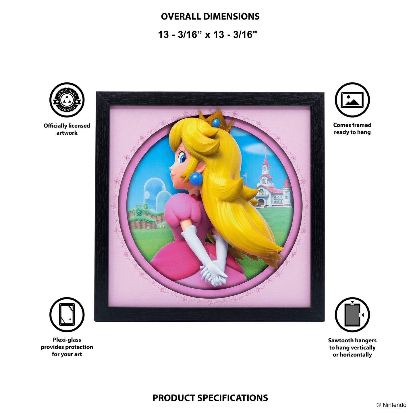 Super Mario-Peach Outside the Castle 12x12 Faux Matted Framed Under Plexi Glass