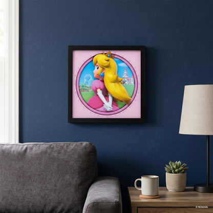 Super Mario-Peach Outside the Castle 12x12 Faux Matted Framed Under Plexi Glass