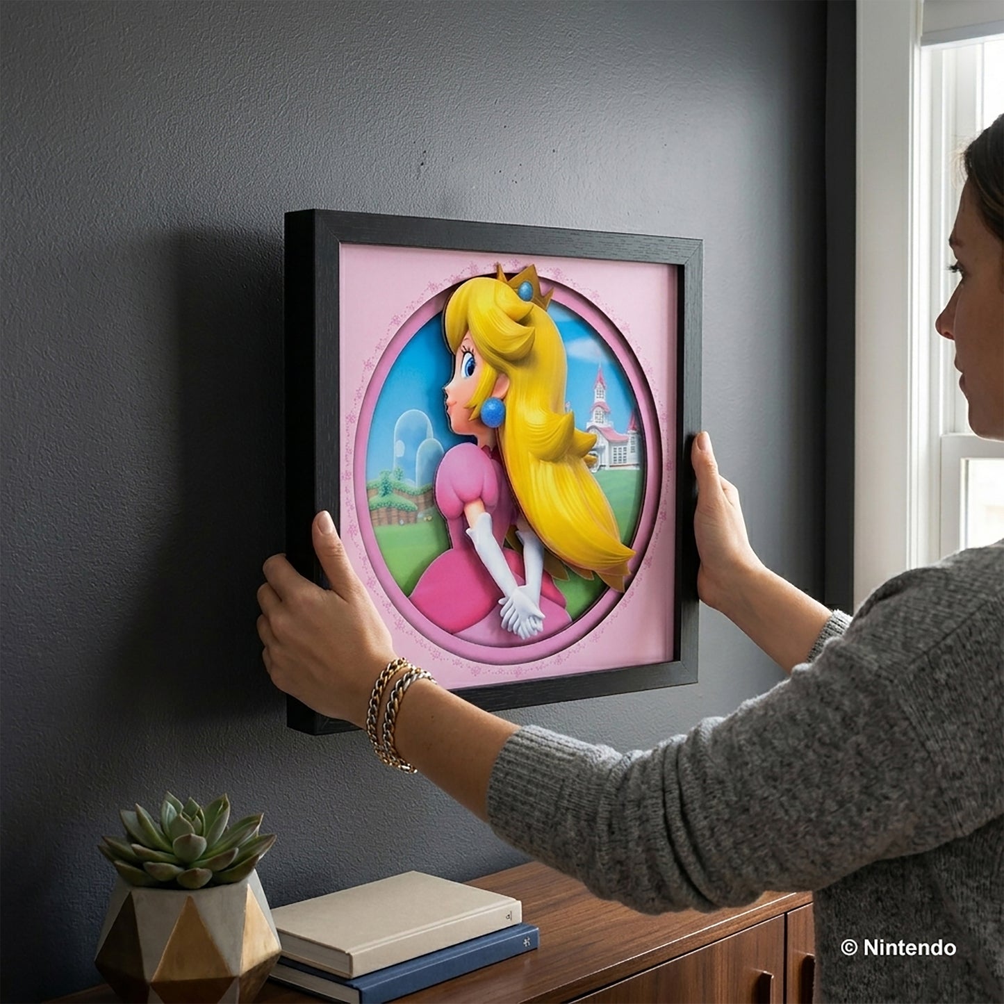 Super Mario-Peach Outside the Castle 12x12 Faux Matted Framed Under Plexi Glass