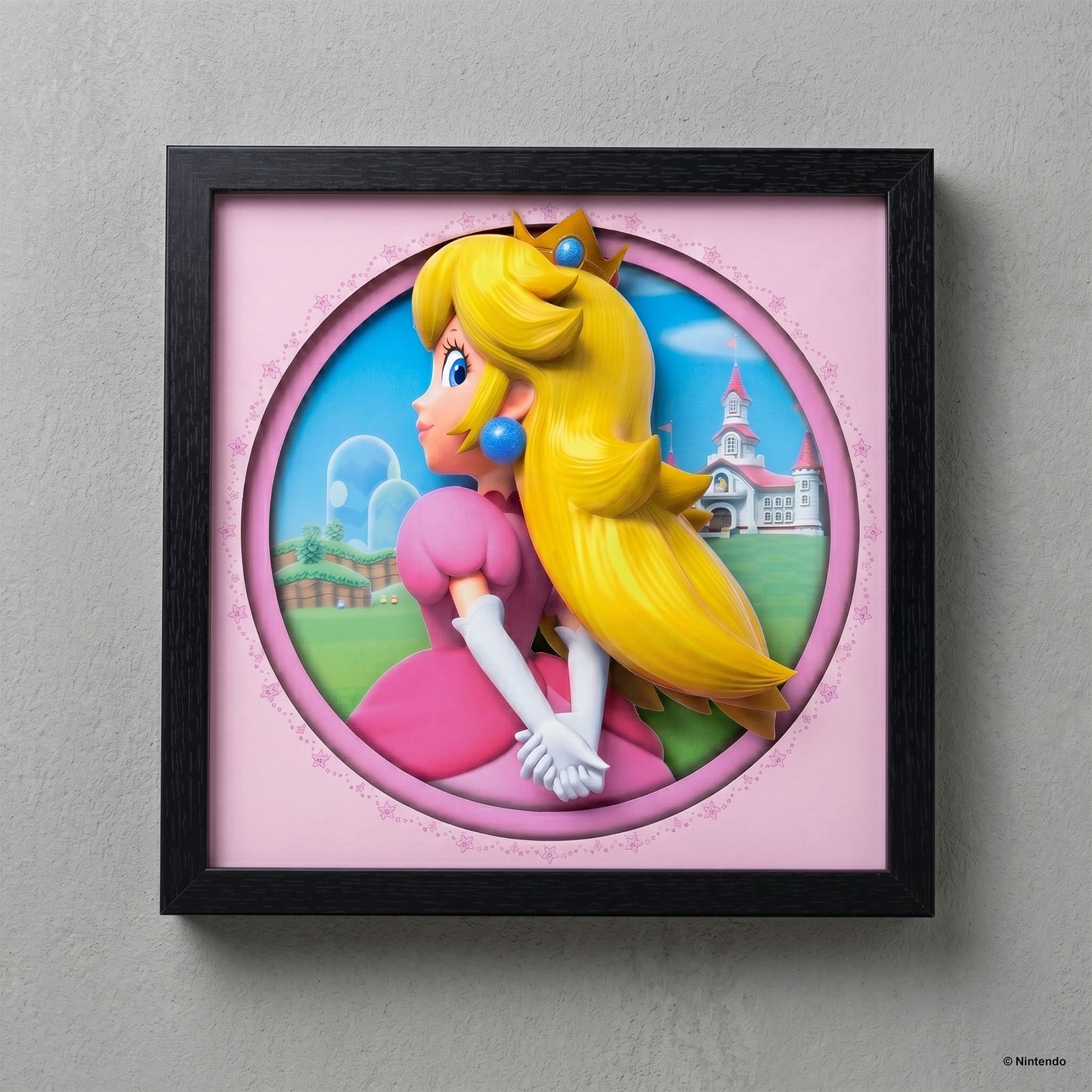 Super Mario-Peach Outside the Castle 12x12 Faux Matted Framed Under Plexi Glass