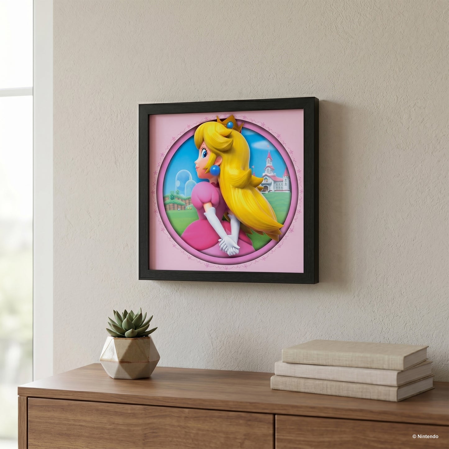 Super Mario-Peach Outside the Castle 12x12 Faux Matted Framed Under Plexi Glass