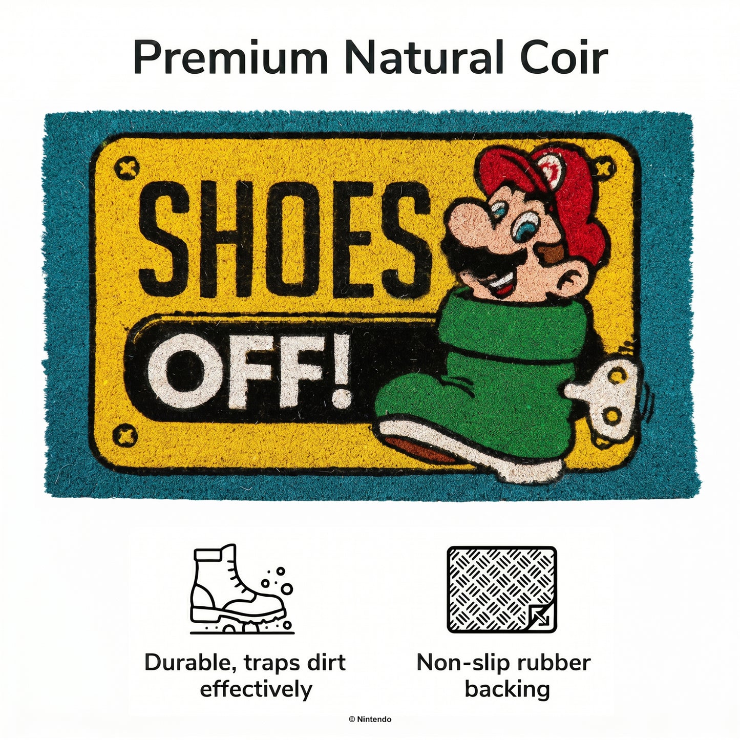 Super Mario™: "Shoes Off" Coir Doormat (29x17)