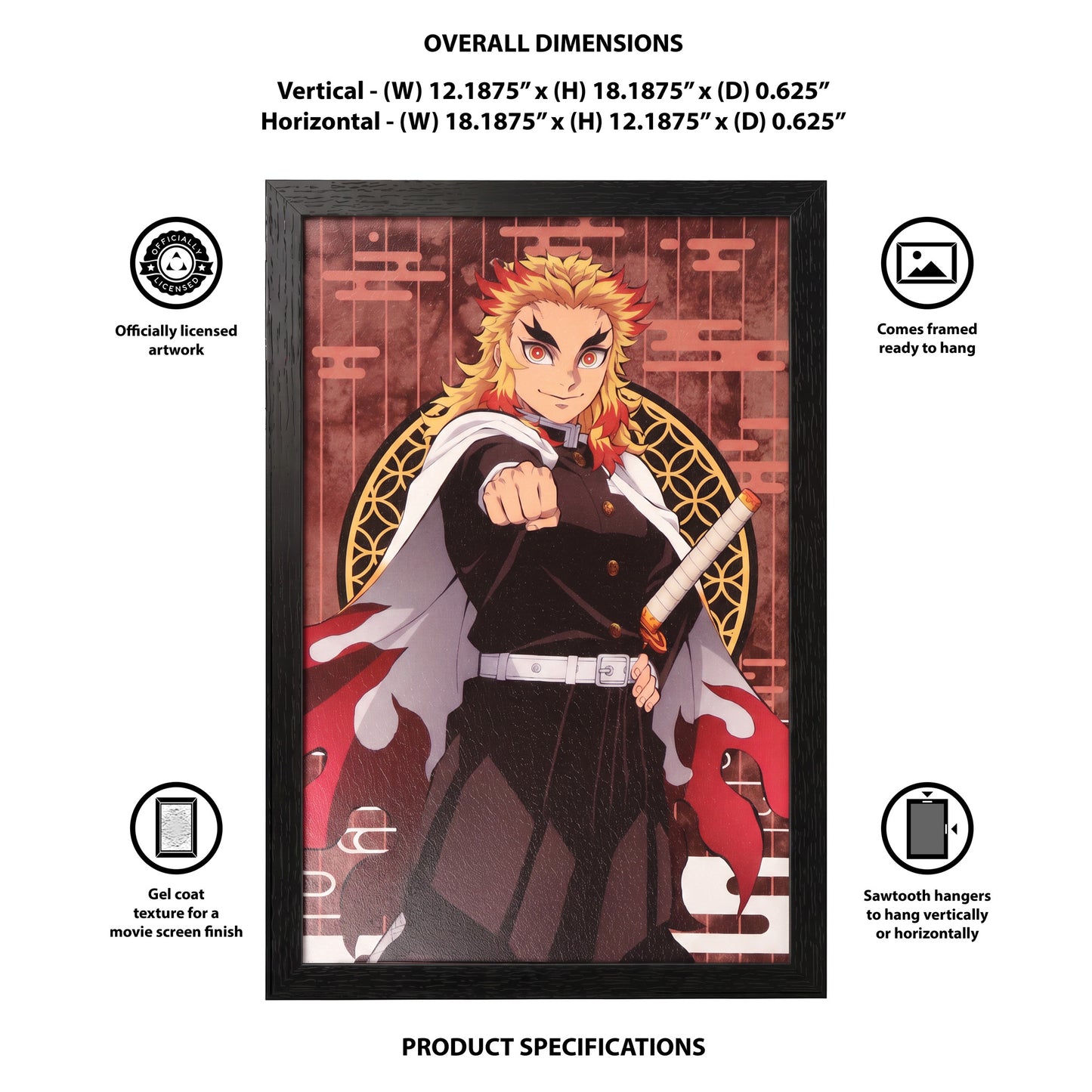 Demon Slayer - Rengoku - 11x17 Framed Gel Coat