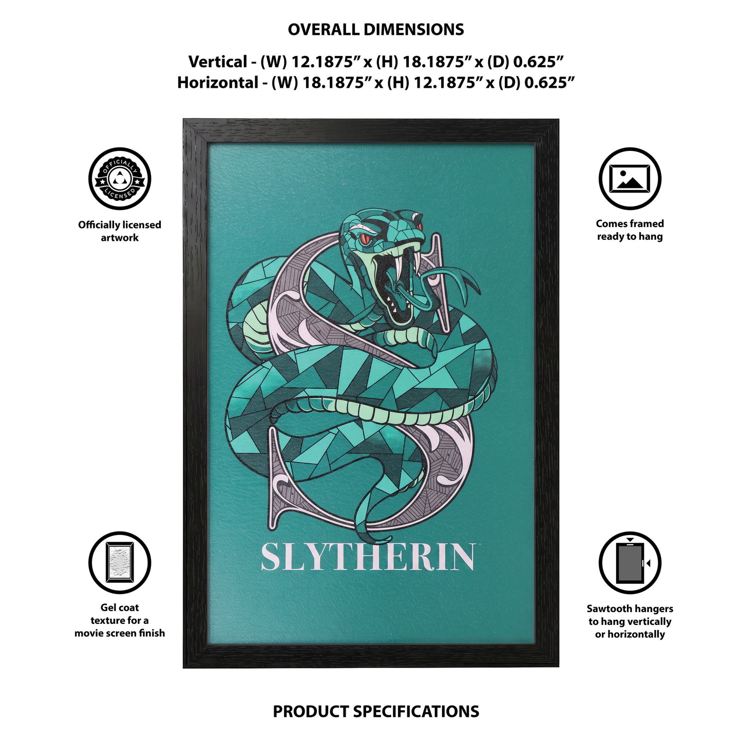 Harry Potter - Slytherin Crest-Snake - 11x17 Framed Gel Coat