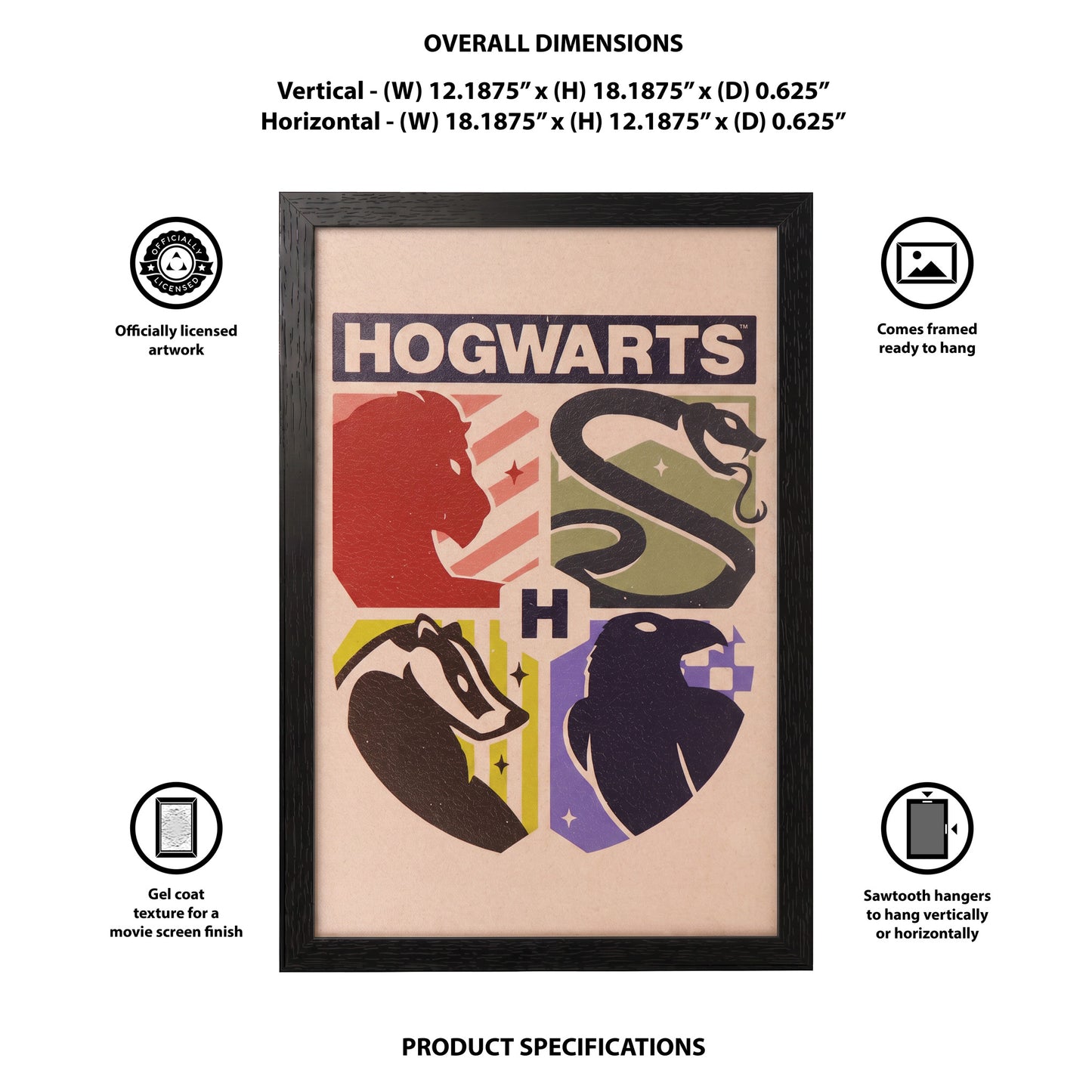 Harry Potter - Minimalist Houses - 11x17 Framed Gel Coat