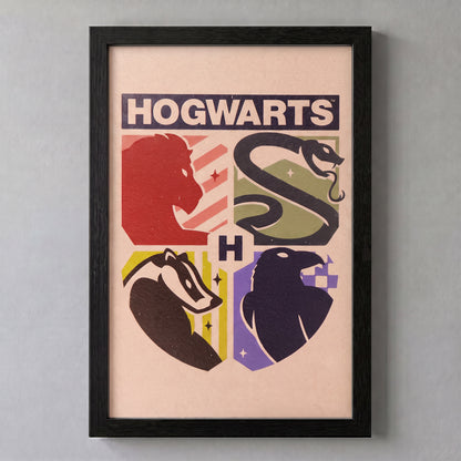 Harry Potter - Minimalist Houses - 11x17 Framed Gel Coat