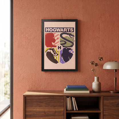 Harry Potter - Minimalist Houses - 11x17 Framed Gel Coat