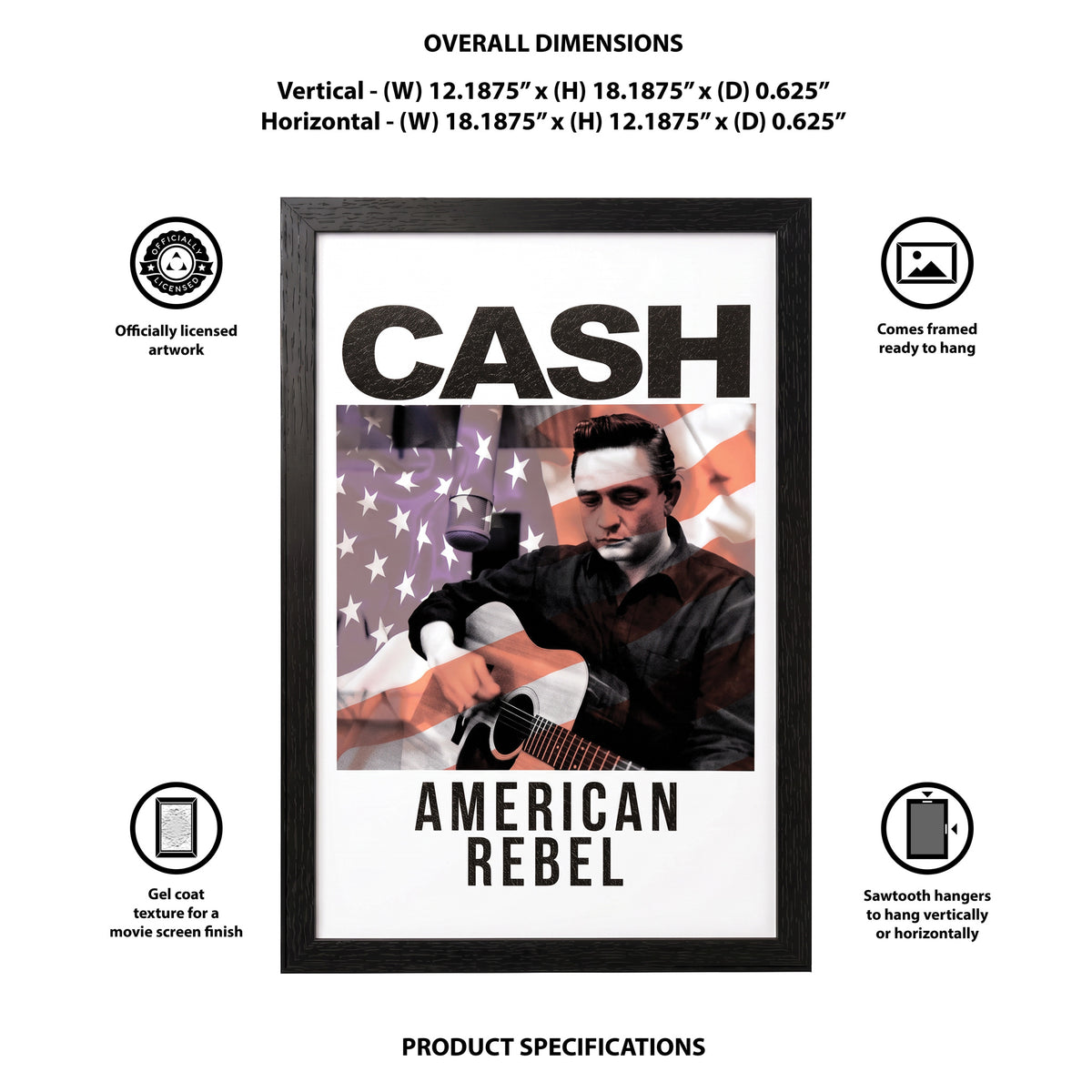 Johnny Cash - American Rebel - 11x17 Framed Gel Coat