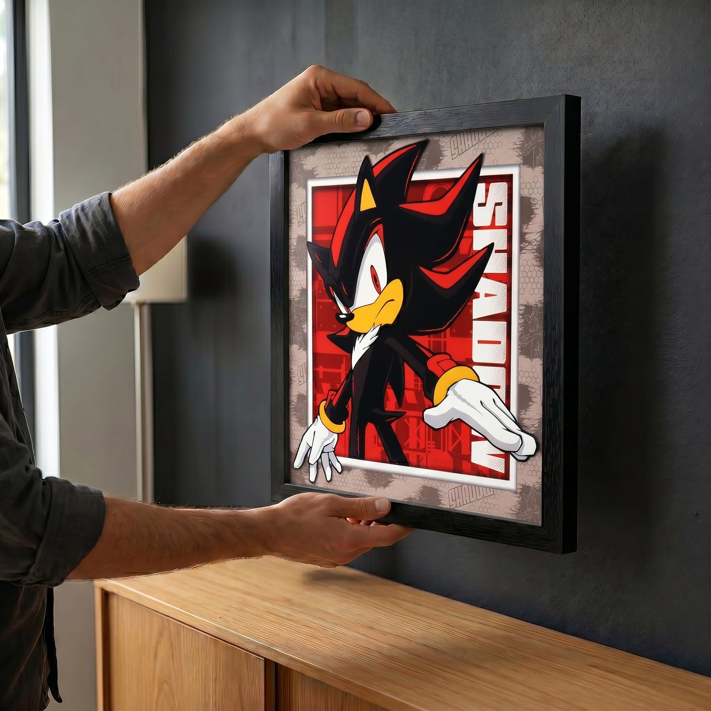 Sonic The Hedgehog - Modern Sonic - Chaos Shadow - 12x12 Faux Matted Print Under Plexi