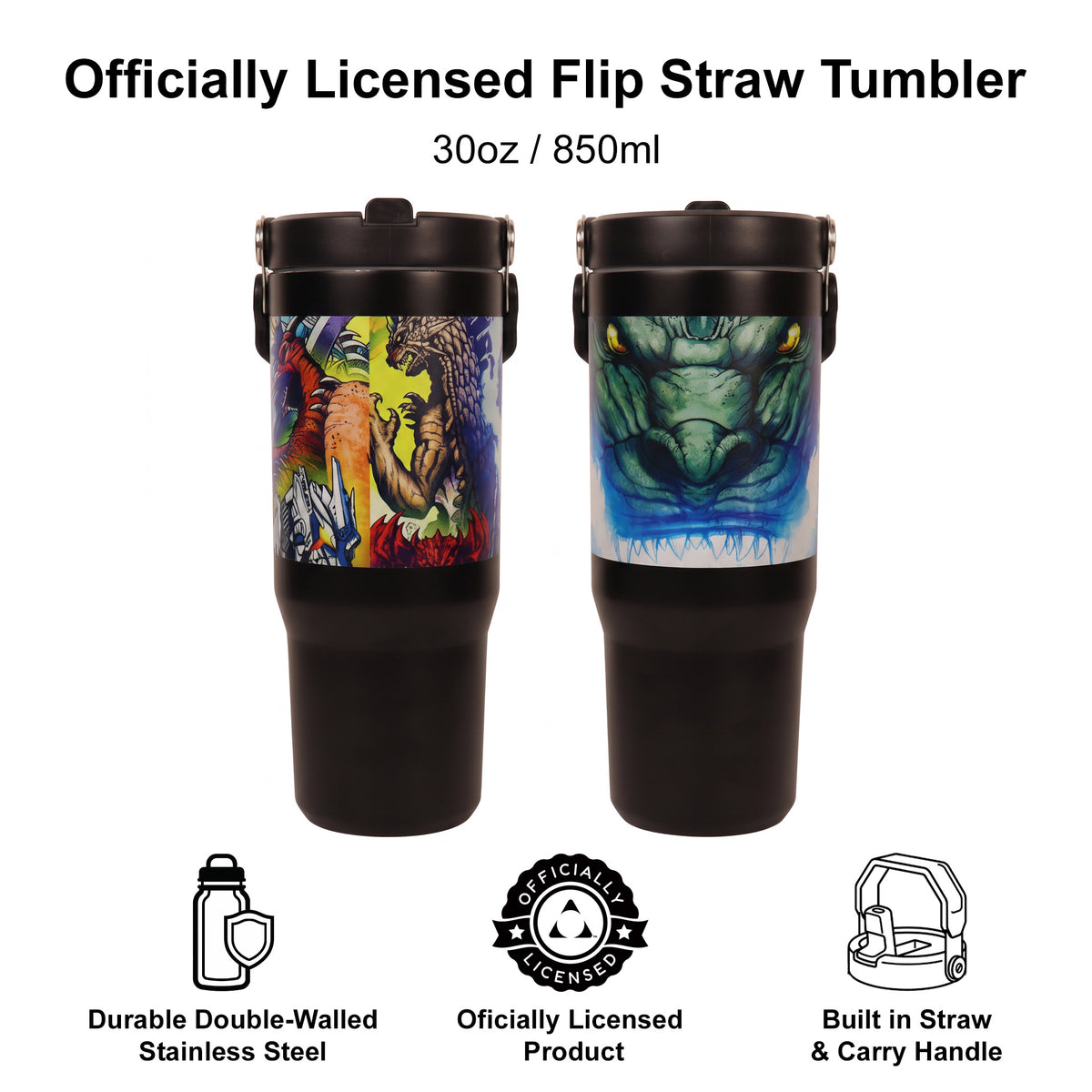 Godzilla™ – Blue Flames 30oz Flip Straw Tumbler