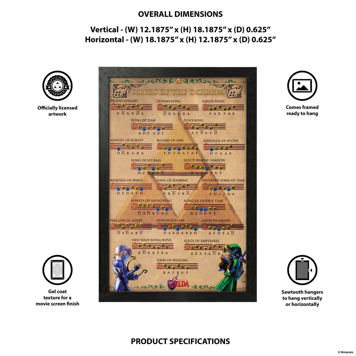 Zelda™: Les Chansons de l'Ocarina Impression encadrée avec revêtement en gel (11x17)