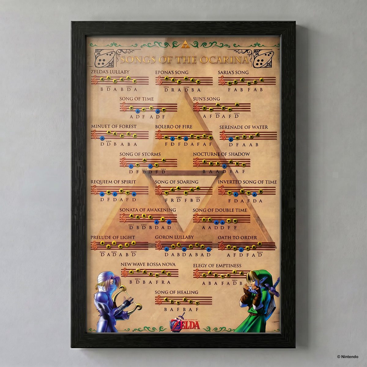 Zelda™: Les Chansons de l'Ocarina Impression encadrée avec revêtement en gel (11x17)