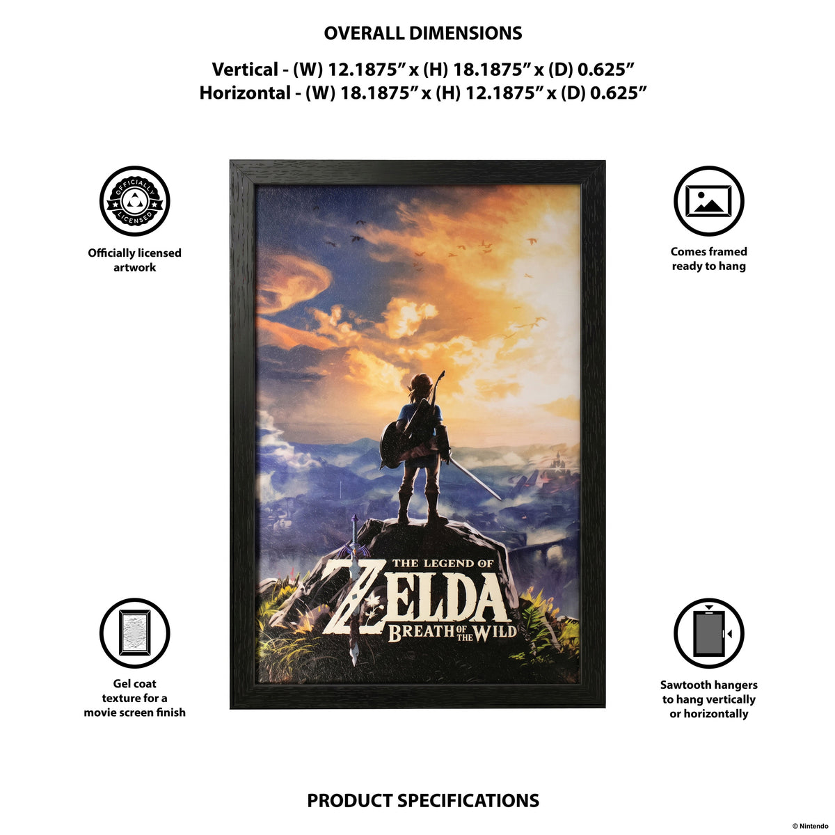 Zelda™: Breath of the Wild Impression encadrée avec revêtement gel d'Hyrule (11x17)