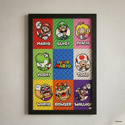 Super Mario™ - Character Grid Gel-Coated Framed Print (11x17)