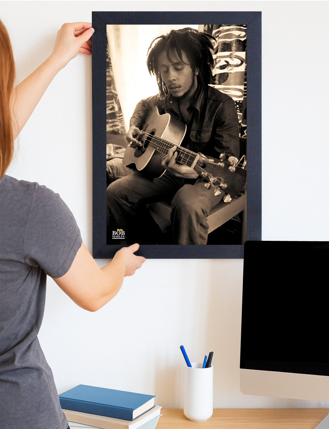 Bob Marley: Sepia Portrait Framed Art (11x17) - Bohemian Wall Decor - lifestyle display