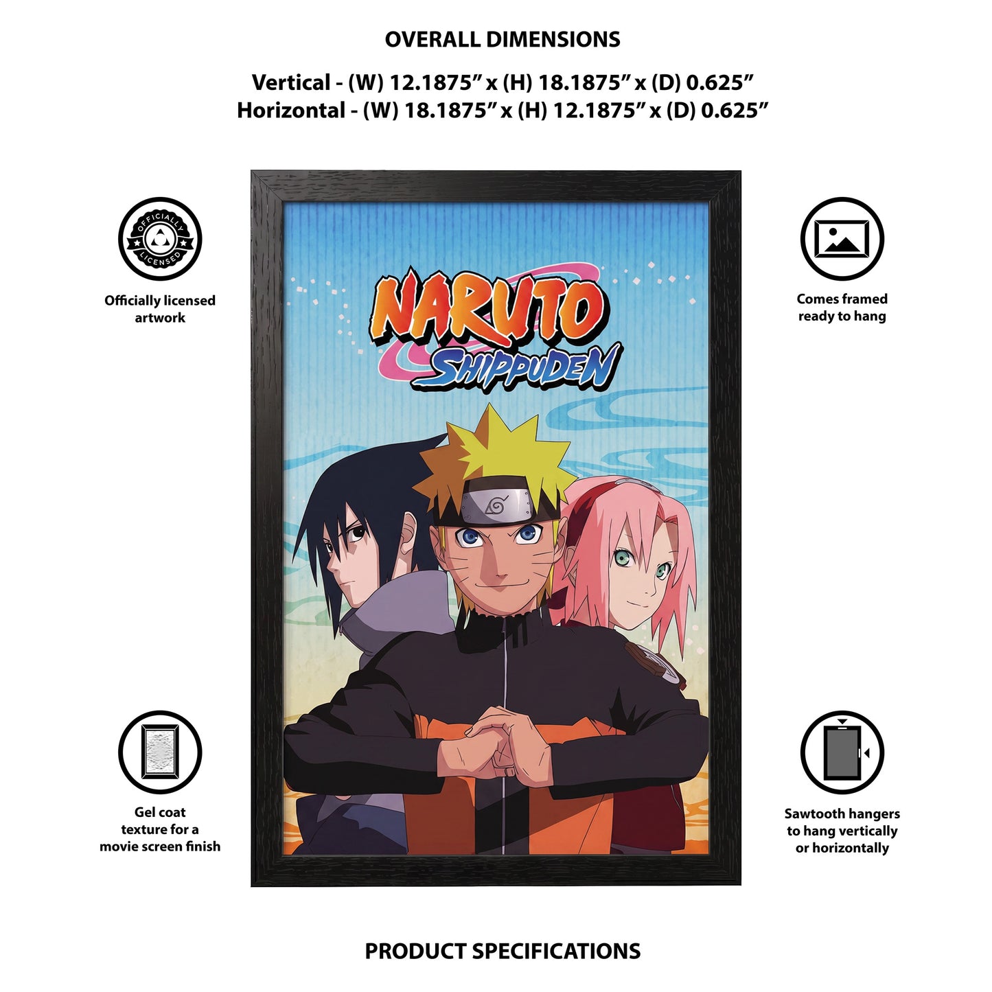 Naruto - Trio - 11x17 Framed Gel Coat