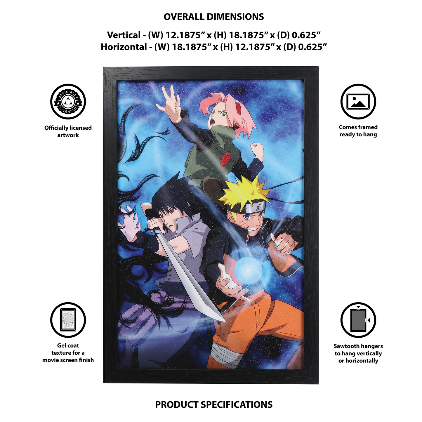 Naruto Shippuden - Group Fight Pose - 11x17 Framed Gel Coat