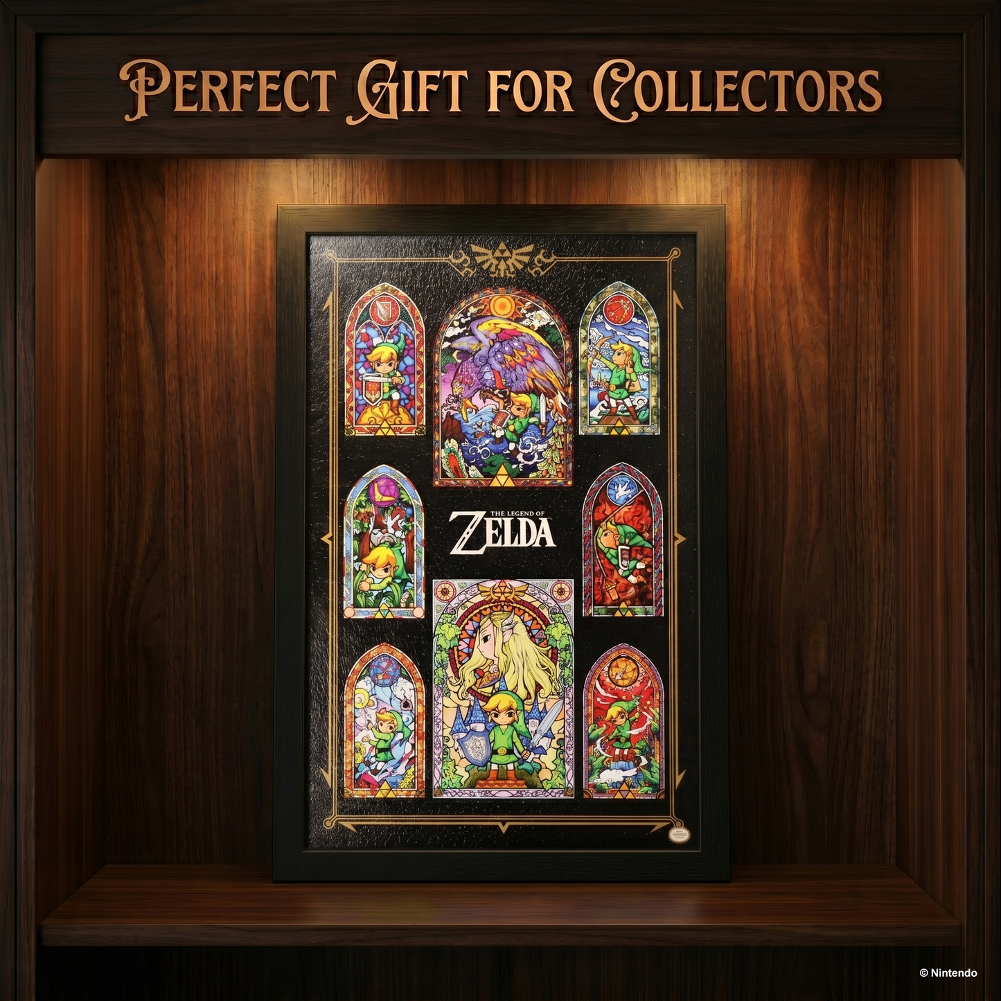 Zelda™ - Stained Glass Collage Gel-Coated Framed Print (11x17)