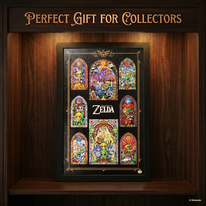 Zelda™ - Stained Glass Collage Gel-Coated Framed Print (11x17)