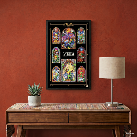 Zelda™ - Stained Glass Collage Gel-Coated Framed Print (11x17)