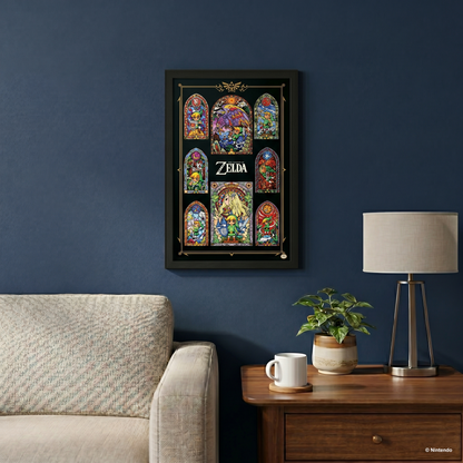 Zelda™ - Stained Glass Collage Gel-Coated Framed Print (11x17)